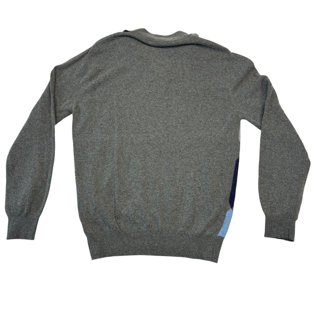 Simone Quarter Zip Sweater Mens L Grey Argyle Merino Cashmere Made in Italy - Picture 3 of 9